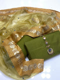Indian Organza Pasting Gotta Mirror Four Border Dupatta Kattan Silk 3 Pcs Dress